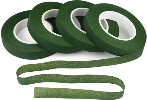KUUQA 4 rollos de cintas florales de 1/2 pulgada de ancho verde oscuro para envolver tallo de ramo y manualidades florales, ramo de boda