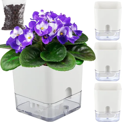 Miniatura 10 de Planterhoma Macetas de riego automático para plantas de interior de 4.3 pulgadas, 6 paquetes de macetas cuadradas de riego automático con orificio