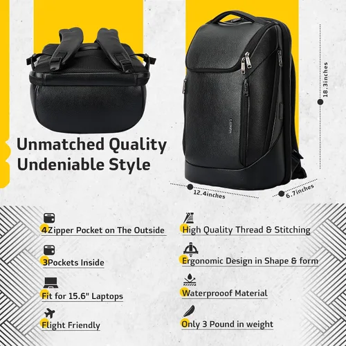 Miniatura 3 de LENZN Mochila de negocios de cuero duradera perfecta para hombres y mujeres, mochila de trabajo para 15.6 pulgadas, bolsa de viaje de alta calidad