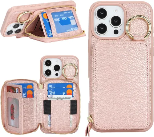 Miniatura 49 de Funda compatible con iPhone Air Wallet con tarjetero para iPhone Air, funda con cremallera y ranura para mujer, 5G de 6.5 pulgadas, color oro rosa