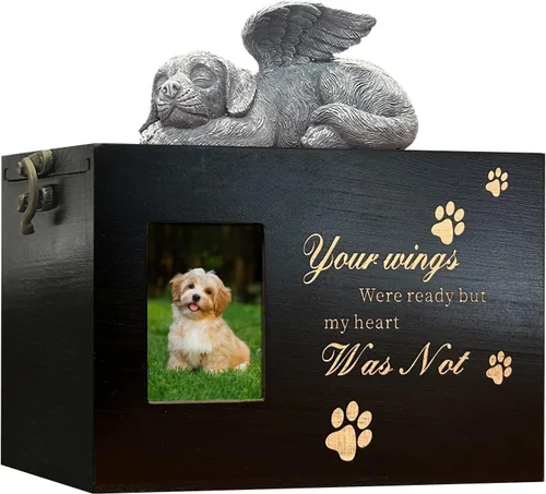 Miniatura 22 de Urna grande para perro para cenizas, caja de cremación funeraria negra con foto urna conmemorativa para mascotas con marco de fotos, caja