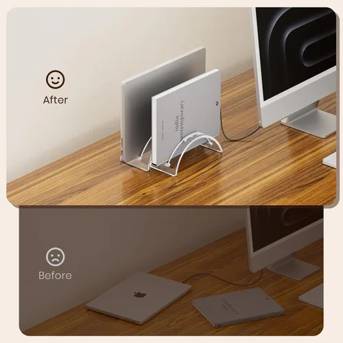 Miniatura 3 de Soporte Vertical para Laptop de Escritorio, Soporte para MacBook de Doble Ranura de Acrílico Invisible para Escritorio, Base para Notebook, Soporte