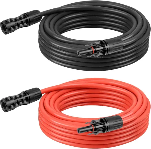 Miniatura 16 de Cable de extensión solar de 10 AWG de 2 pies negro + 2 pies de rojo, cable de panel solar de calibre 10 macho a hembra, alambre de cobre estañado
