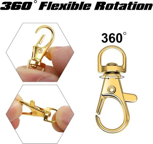 Miniatura 4 de SANNIX 60 piezas de ganchos giratorios dorados con llaveros, ganchos de clip para llavero, anillos para llavero, cierres de pinza de langosta