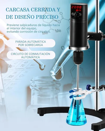 Miniatura 6 de Agitador eléctrico Max.40L LCD Digital Lab Mixer 10000mPa.s Tiempo y velocidad ajustable varilla de agitación incluida 100-2000RPM 120W