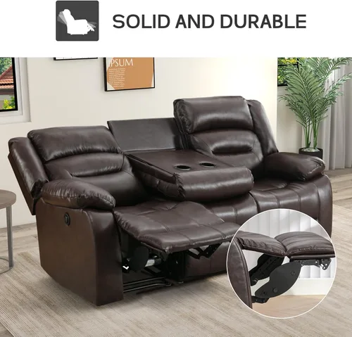 Miniatura 4 de EBELLO Sofá Reclinable Eléctrico de Piel Sintética para Dos Personas, Juego de Sofá Reclinable de 3 Asientos, Juego de Sillón Sofá Reclinable Marrón