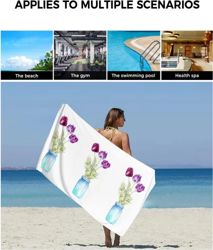Miniatura 6 de Tulip Flower Bath Towels for Bathroom Set - Luxury Towels Gifts for Women,Quick Dry Beach Kitchen Hand Hair Face Yoga Workout Gym Towel and Dish