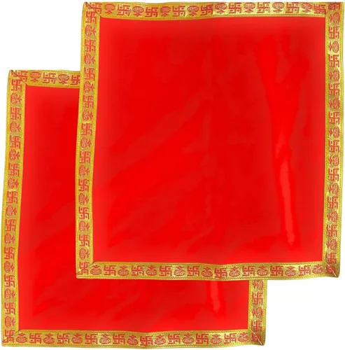 NAISHA Red Pooja Aasan Mat (juego de 2), mandir de tela Puja/altar de 20 x 20 pulgadas, decoraciones multiusos Pooja accesorios de mantenimiento del