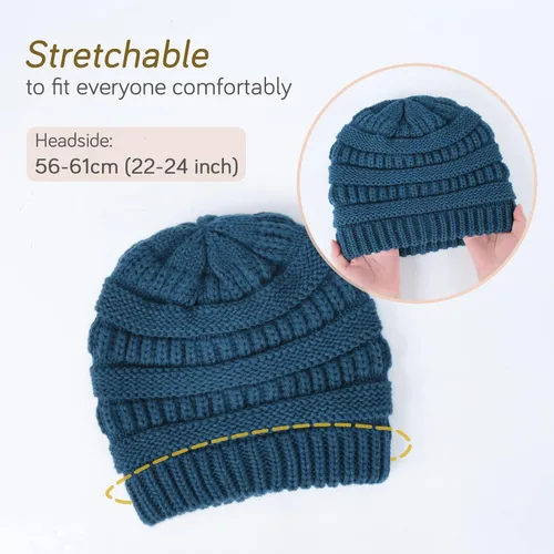 Miniatura 35 de FURTALK Gorro de invierno para mujer, con forro de satén, tejido trenzado, grueso, holgado, gorro cálido