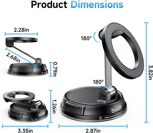 Miniatura 8 de ANDERY Soporte para teléfono de coche para Magsafe [78+LBS de succión más fuerte y 2400gf magnético] Montura de teléfono de coche ajustable en 360°