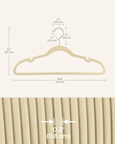 Miniatura 36 de SONGMICS - Perchas de terciopelo 50 unidades, perchas antideslizantes con muescas para hombros, barra para pantalones, gancho giratorio de 360°