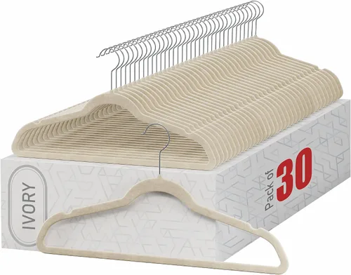 Home-it - Perchas de terciopelo de alta calidad, paquete de 30 perchas antideslizantes para ropa de trajes, color marfil, para armario, chaqueta,