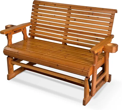 Fortune Candy Planeador de Patio con Portavasos, Respaldo Alto Reclinable y Asiento Contorneado Profundo, Capacidad 800 Libras (Marrón, 2 Plazas)