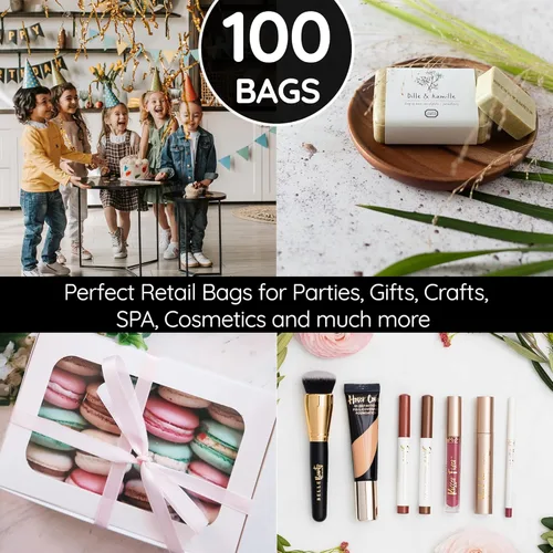Miniatura 6 de Choice Marts - 100 bolsas de 1.5 mil de grosor, 9 x 12 pulgadas, bolsas de agradecimiento con asas extra brillantes, perfectas para mercancía