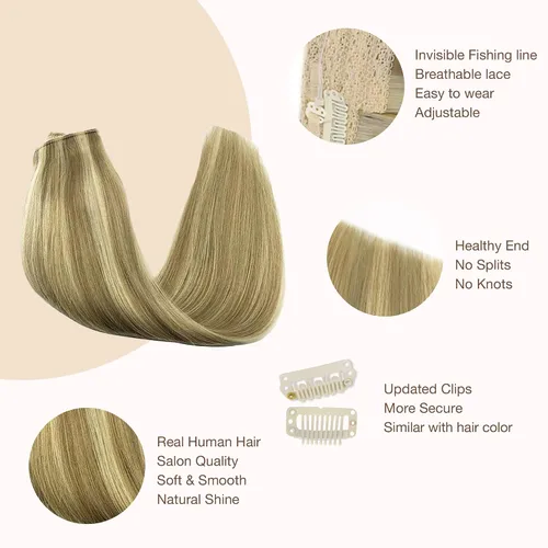 Miniatura 5 de GOO GOO Extensiones de cabello humano con alambre, 1 negro azabache natural de 12 pulgadas 70 g, extensiones de cabello invisibles con alambre