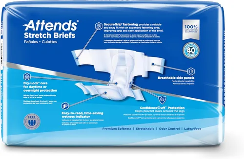 Miniatura 7 de Attends - Pañales desechables para incontinencia de adultos con diseño Stretch, talla Mediana/Regular, para cinturas de 31-52 pulgadas con cierre