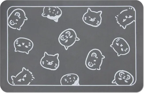 Miniatura 9 de YCT Tapete de comida y agua para gatos para mascotas, antideslizante, súper absorbente, con múltiples logotipos de cabezas de gato, 24 x 16.9 Gris
