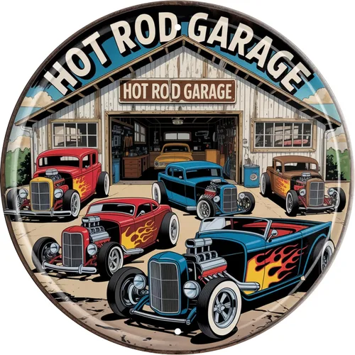 Hot Rod - Placa de metal para garaje, 8 x 8 pulgadas, vintage, para garaje, cobertizo, taller, decoración mecánica