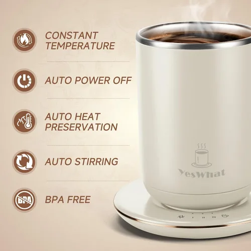 Miniatura 9 de Taza de café con agitación automática y control de temperatura, tipo-C, taza de mezcla magnética, 3 niveles de calor, apagado de 8 horas, taza