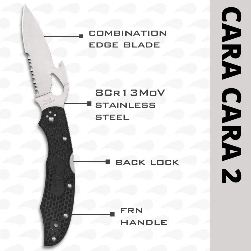 Miniatura 3 de Spyderco Cara Cara 2 CombinationEdge - Cuchillo ligero con abridor Emerson, mango FRN y hoja de acero 8Cr13MoV completamente plana - BY03PSBK2W