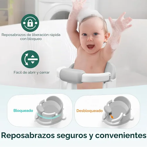 Miniatura 3 de Asiento de Baño para Bebé Bañera para Bebé - con Ventosas Fuertes y Soporte Envolvente de 360° - Liberación Fácil, Cojín Antideslizante