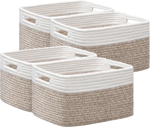 Miniatura 17 de UBBCARE Paquete de 2 cestas de almacenamiento para organizar, cestas de estante con asas, cestas de almacenamiento tejidas para estantería/estante