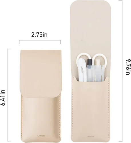 Miniatura 2 de LHiDS Estuche de cuero para lápices, bolsa para tres fuentes, bolígrafos y bolígrafos rollerball, estuche para lápices pequeño, organizador