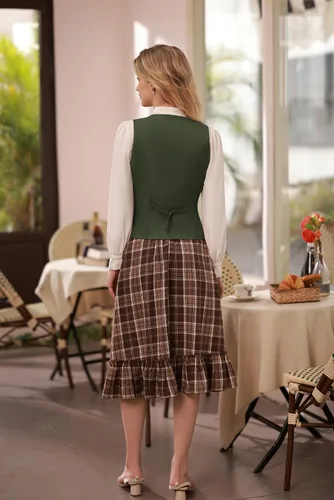 Miniatura 5 de Belle Poque Chaleco de doble botonadura para mujer con cuello de solapa vintage con 2 bolsillos