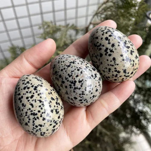 Miniatura 3 de Huevo de piedra pulida para el día de Pascua, palma/bolsillo/preocupación Enegry cristal curativo, figura de esfera Fengshui, jaspe de dálmata, 1.8