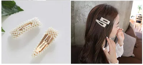 Miniatura 5 de Fodattm 2 pinzas para el pelo de perlas de imitación dulce, horquilla simple de aleación de moda BB accesorios para el cabello para mujeres