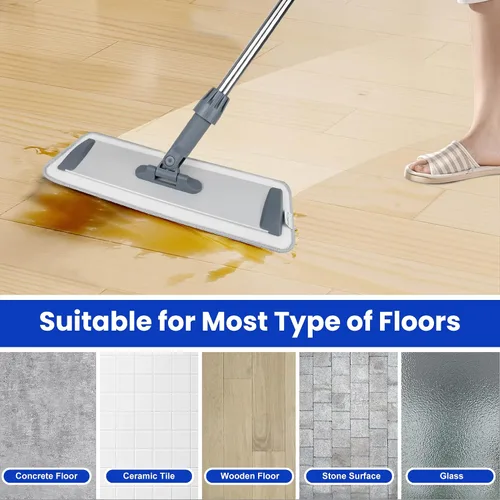 Miniatura 5 de Trapeador plano de microfibra grande de 60 pulgadas para limpieza de suelos, húmedo y seco, con 4 almohadillas lavables, cabezal giratorio de 360°
