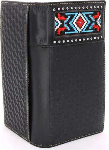 Miniatura 2 de West Star Texas Billetera de chequera plegable con pelo de vaca o cartera de tela bordada, 0201 Negro Bordado
