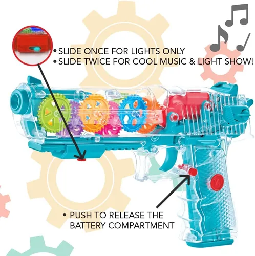 Miniatura 4 de ArtCreativity Pistola de juguete iluminada para niños, pistola espacial de acción con luces, sonidos y engranajes móviles, baterías incluidas