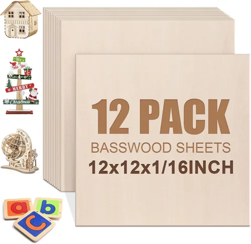 Miniatura 8 de Paquete de 20 hojas de tilo de 16 x 16 x 1/8 pulgadas, madera de tilo de 0.118 in para corte y grabado láser, tablero fino de madera contrachapada