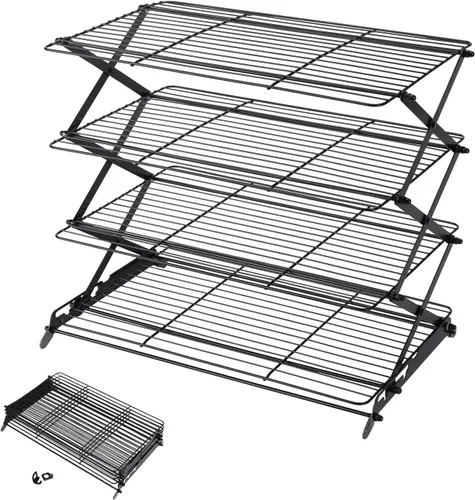 Geesta Estante de enfriamiento plegable mejorado de 2/3/4 niveles con diseño ajustable de 3 ajustes, apilable para cocinar y hornear estantes de