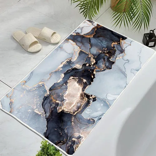 Miniatura 6 de Alfombra abstracta moderna de 2 x 3 pies, alfombra de baño con textura de mármol azul, antideslizante, lavable, alfombra de pelo bajo