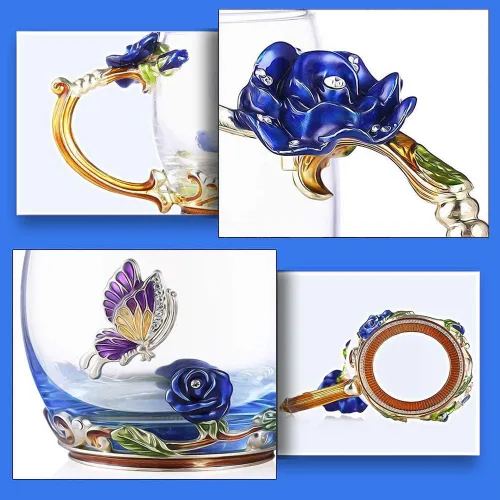 Miniatura 5 de Taza de té de flor, taza de té, taza de café de vidrio azul (Blue Tall)