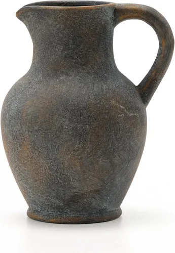 SIDUCAL Jarrón Rústico de Cerámica de Granja con Asa, Jarrón de Terracota, Jarrones Decorativos Minimalistas para Decoración del Hogar, Mesa, Boda,