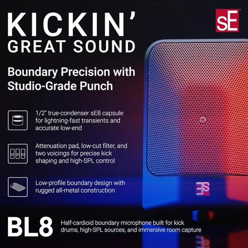 Miniatura 2 de SE ELECTRONICS BL8 Micrófono de límite medio cardioide para tambores, piano de cola, ambiente, Miking de piso y escenario y más, micrófono