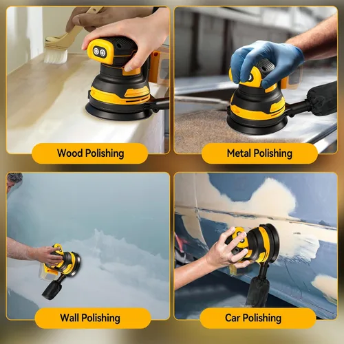 Miniatura 9 de Lijadora orbital aleatoria inalámbrica apta para batería Dewalt de 20 V, motor sin escobillas de 300 W, 11000 RPM, lijadora de palma de 5 pulgadas