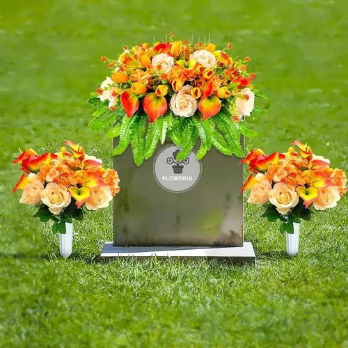 Miniatura 2 de FLOWERIA Silla de Flores para Lápida Flores de Cementerio para Tumba - Tulipanes Artificiales Rosas Flores de Condolencia para Decoración de Sitio