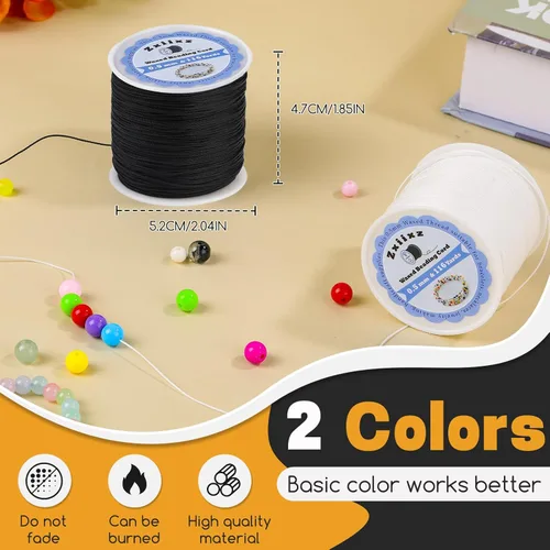 Miniatura 5 de Cuerda de pulsera de cordón encerado de 0.020 in, cuerda de hilo de cuentas de 116 yardas para pulsera, cadena de cordón encerada para hacer Negro