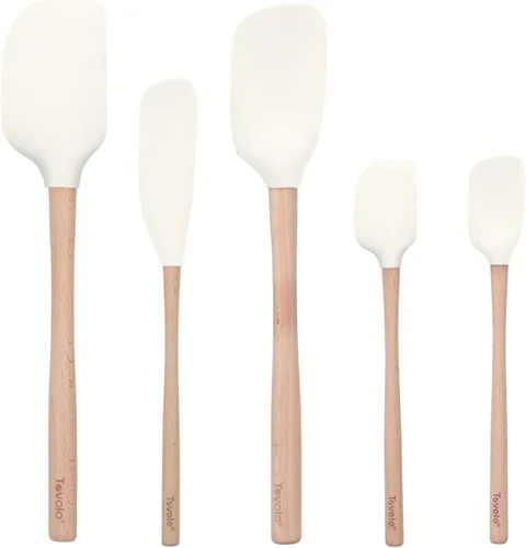 Miniatura 8 de Tovolo Juego de 5 espátulas de silicona con mango de madera, juego de utensilios de cocina de silicona, espátula, raspador, mini espátula y cuchara