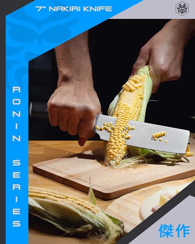 Miniatura 6 de KESSAKU Cuchillo Nakiri para verduras de 7 pulgadas, serie Ronin, acero inoxidable forjado de alto carbono 7Cr17MoV, mango de madera de Pakka