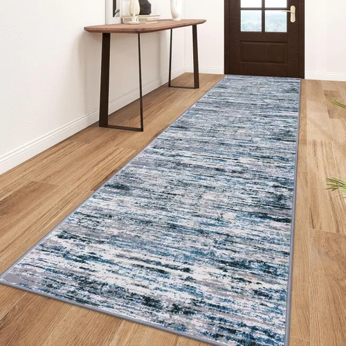 Miniatura 98 de Lansny Alfombra moderna abstracta de 2 x 5 pies, color negro, gris, blanco, lavable, alfombra de entrada para cocina, alfombra antideslizante suave
