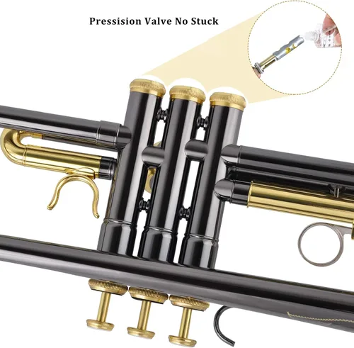 Miniatura 3 de EASTROCK Bb Trumpet Juego de trompeta estándar con estuche de transporte, guantes, boquilla 7C, kit de limpieza, varilla de afinación, níquel negro