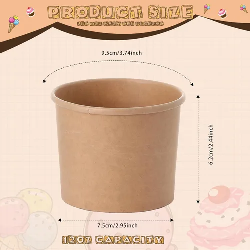 Miniatura 2 de Honeydak 100 tazas de sopa de helado de papel de 5 onzas, cuencos desechables de papel kraft, aperitivos fríos y calientes, yogur, postre, tazas