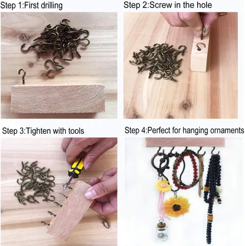 Miniatura 6 de Ganchos de techo negros pequeños de 1/2 pulgadas, ganchos de luz atornillados, gancho de joyería para bricolaje (paquete de 60 unidades)