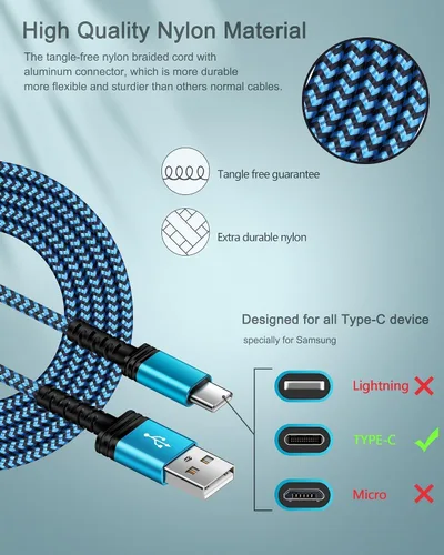 Miniatura 3 de Paquete de 3 cables de carga USB C de 3/6/10 pies de carga rápida para iPhone 17e/17/16e/16/15 Pro/15 Pro Max/15 Plus, Android Samsung Galaxy S25