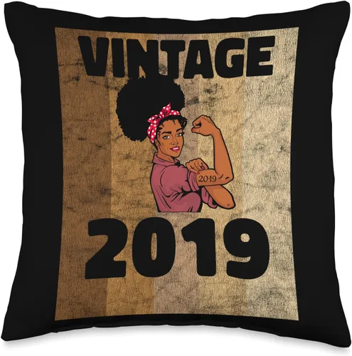 Vintage 2019 Limited Edition 4th Birthday Afro Girls Women Throw Pillow